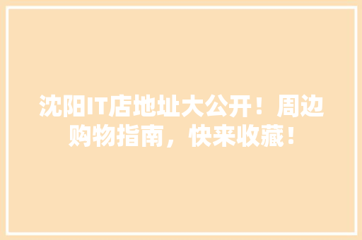 沈阳IT店地址大公开！周边购物指南，快来收藏！