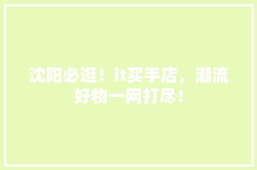 沈阳必逛！it买手店，潮流好物一网打尽！