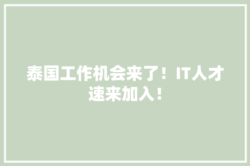 泰国工作机会来了！IT人才速来加入！