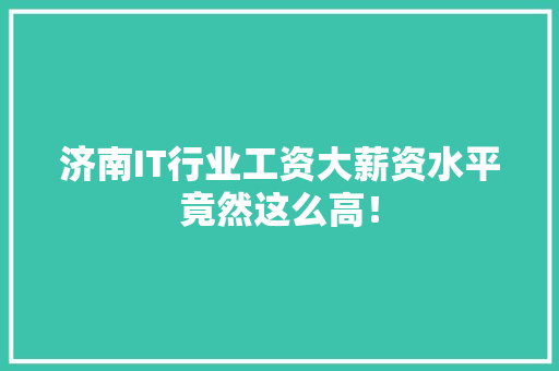 济南IT行业工资大薪资水平竟然这么高！