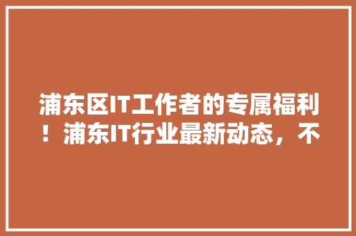 浦东区IT工作者的专属福利！浦东IT行业最新动态，不容错过！
