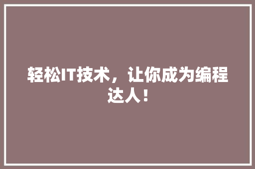 轻松IT技术，让你成为编程达人！