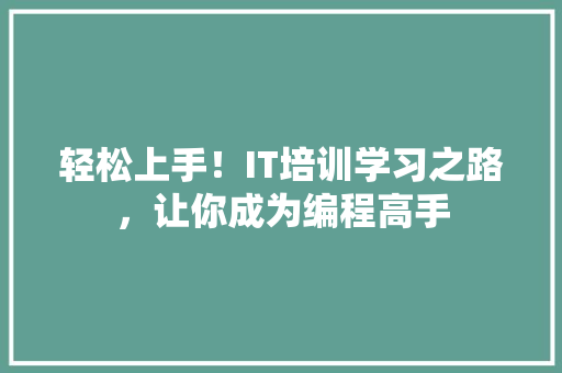 轻松上手！IT培训学习之路，让你成为编程高手 神马SEO