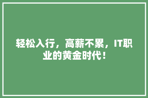 轻松入行，高薪不累，IT职业的黄金时代！