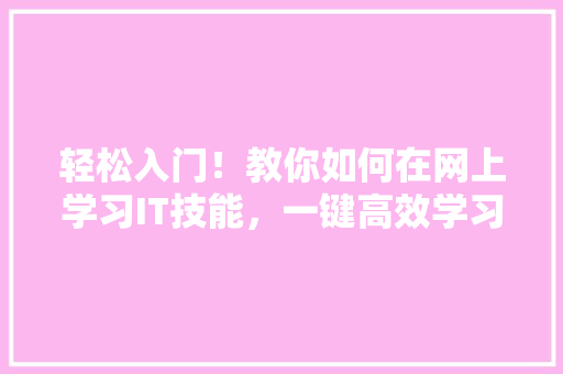 轻松入门！教你如何在网上学习IT技能，一键高效学习新姿势