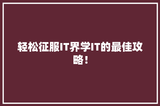 轻松征服IT界学IT的最佳攻略！