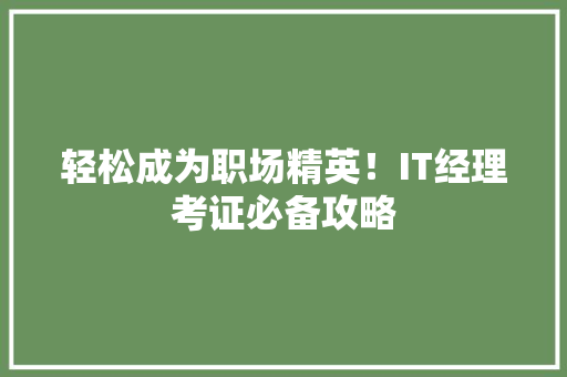 轻松成为职场精英！IT经理考证必备攻略 神马SEO