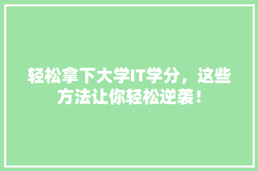 轻松拿下大学IT学分，这些方法让你轻松逆袭！
