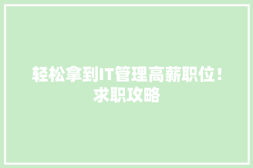 轻松拿到IT管理高薪职位！求职攻略
