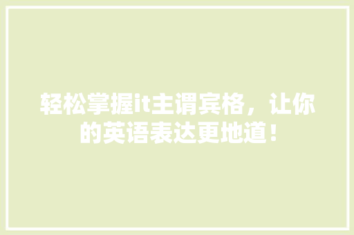 轻松掌握it主谓宾格，让你的英语表达更地道！