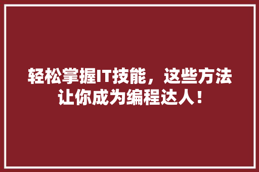轻松掌握IT技能，这些方法让你成为编程达人！