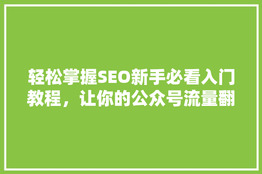 轻松掌握SEO新手必看入门教程，让你的公众号流量翻倍！