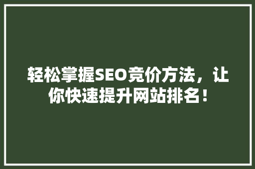 轻松掌握SEO竞价方法，让你快速提升网站排名！ 百度SEO