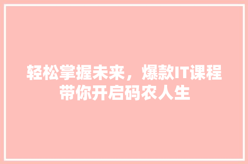 轻松掌握未来，爆款IT课程带你开启码农人生