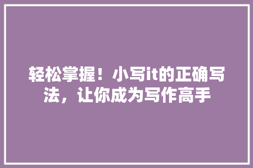 轻松掌握！小写it的正确写法，让你成为写作高手