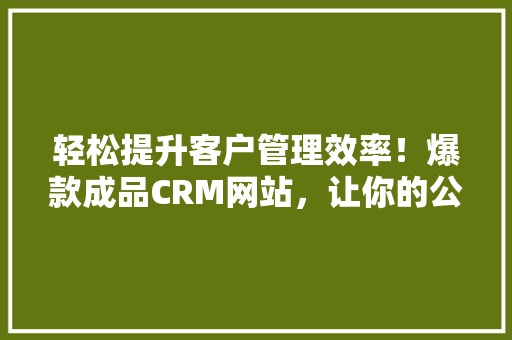 轻松提升客户管理效率！爆款成品CRM网站，让你的公众号粉丝纷纷点赞！ 搜狗SEO