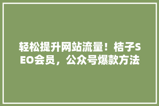 轻松提升网站流量！桔子SEO会员，公众号爆款方法