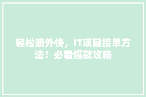 轻松赚外快，IT项目接单方法！必看爆款攻略