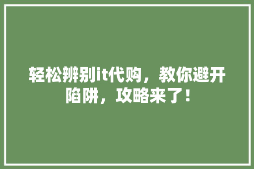 轻松辨别it代购，教你避开陷阱，攻略来了！