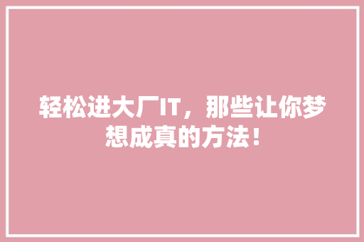 轻松进大厂IT，那些让你梦想成真的方法！