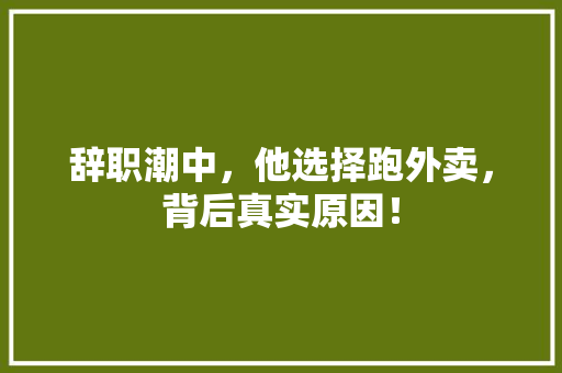 辞职潮中，他选择跑外卖，背后真实原因！