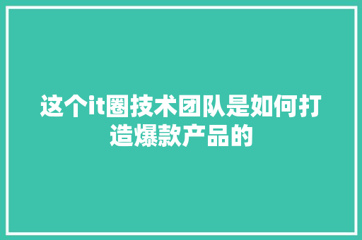 这个it圈技术团队是如何打造爆款产品的