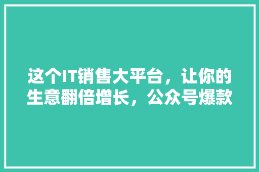 这个IT销售大平台，让你的生意翻倍增长，公众号爆款来了！ 必应SEO