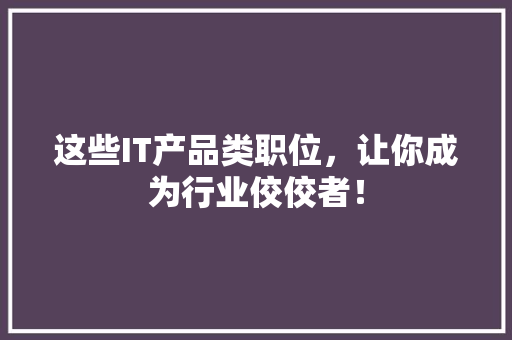 这些IT产品类职位，让你成为行业佼佼者！