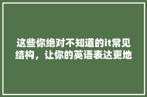 这些你绝对不知道的it常见结构，让你的英语表达更地道！