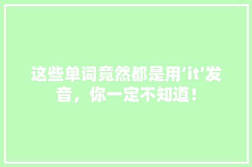 这些单词竟然都是用‘it’发音，你一定不知道！