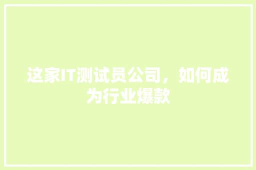 这家IT测试员公司，如何成为行业爆款