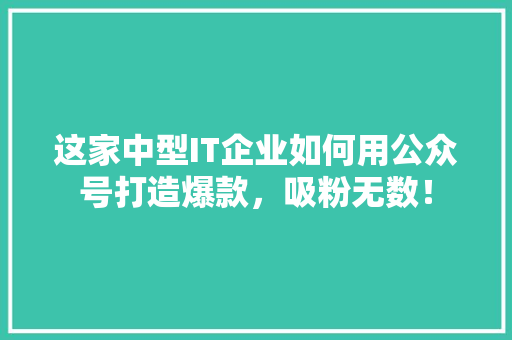 这家中型IT企业如何用公众号打造爆款，吸粉无数！ GoogleSEO