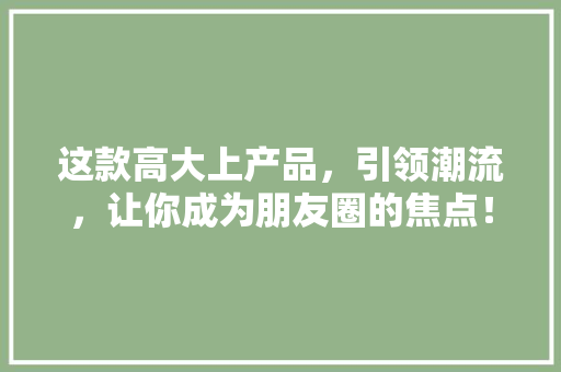 这款高大上产品，引领潮流，让你成为朋友圈的焦点！