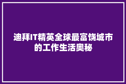 迪拜IT精英全球最富饶城市的工作生活奥秘