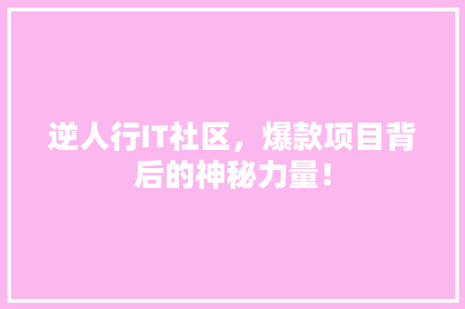 逆人行IT社区，爆款项目背后的神秘力量！