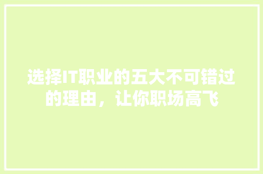 选择IT职业的五大不可错过的理由，让你职场高飞