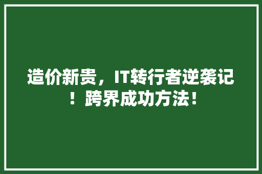 造价新贵，IT转行者逆袭记！跨界成功方法！