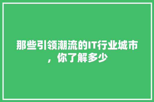 那些引领潮流的IT行业城市，你了解多少 搜狗SEO