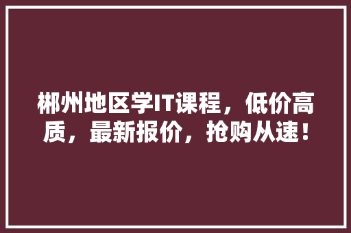 郴州地区学IT课程，低价高质，最新报价，抢购从速！