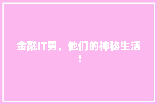 金融IT男，他们的神秘生活！