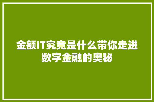 金额IT究竟是什么带你走进数字金融的奥秘