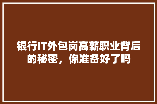 银行IT外包岗高薪职业背后的秘密，你准备好了吗