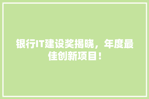 银行IT建设奖揭晓，年度最佳创新项目！
