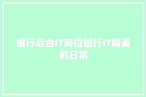 银行后台IT岗位银行IT精英的日常 必应SEO