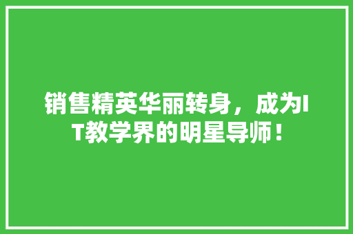 销售精英华丽转身，成为IT教学界的明星导师！