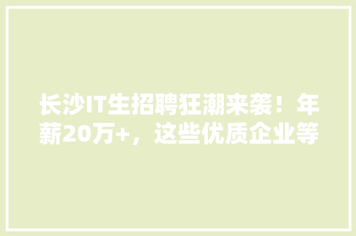 长沙IT生招聘狂潮来袭！年薪20万+，这些优质企业等你来挑！