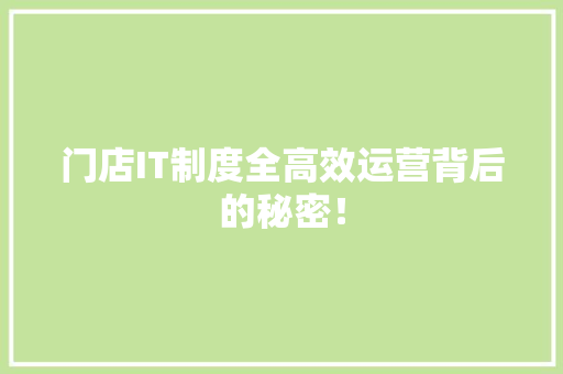 门店IT制度全高效运营背后的秘密！