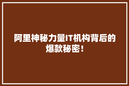 阿里神秘力量IT机构背后的爆款秘密！