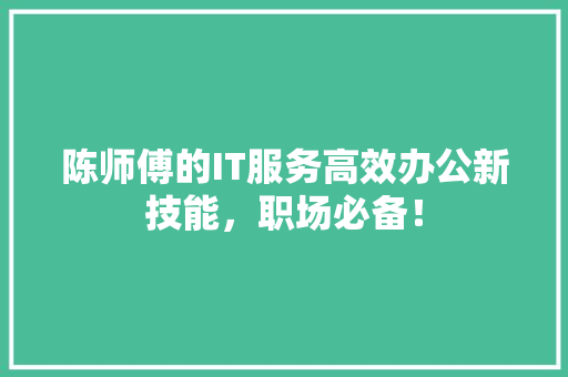 陈师傅的IT服务高效办公新技能，职场必备！