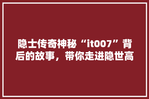 隐士传奇神秘“it007”背后的故事，带你走进隐世高人的神秘世界